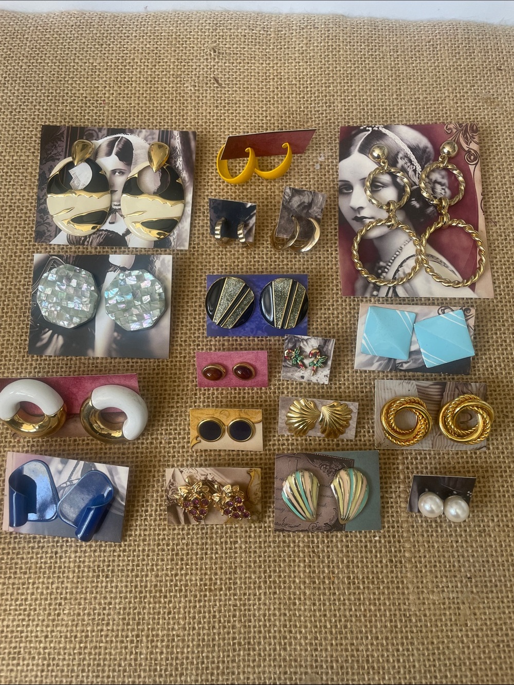 Mixed Vintage Gold and Colorful Vintage Pierced Earrings Lot